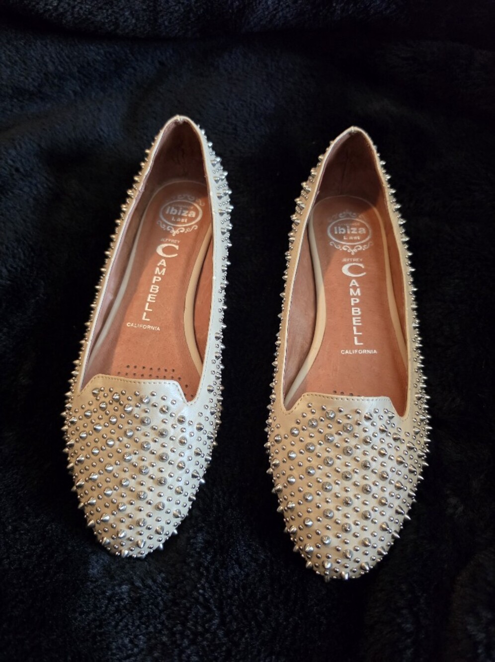 Jeffrey Campbell Ibiza Martini Spiked Studded Cream Leather Flats Like New 7.5